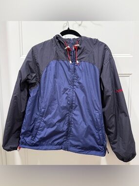 Roots Windbreaker Jacket Mens Medium Blue Gray Hooded Lightweight Full Zip